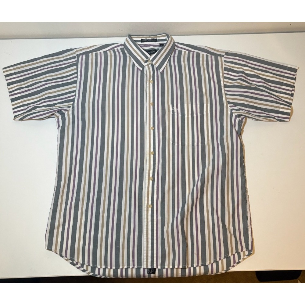 Vintage Christian Dior Men's Button Down Shirt | Striped | Large
